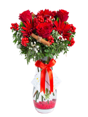  Malatya Çiçek Siparişi - Vazoda Yılbaşı Kokinası Kırmızı Gül Gerbera